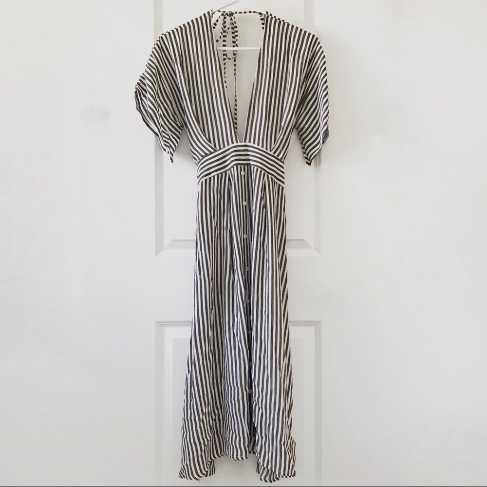 Faithfull the Brand Mustang Olive Striped Dress